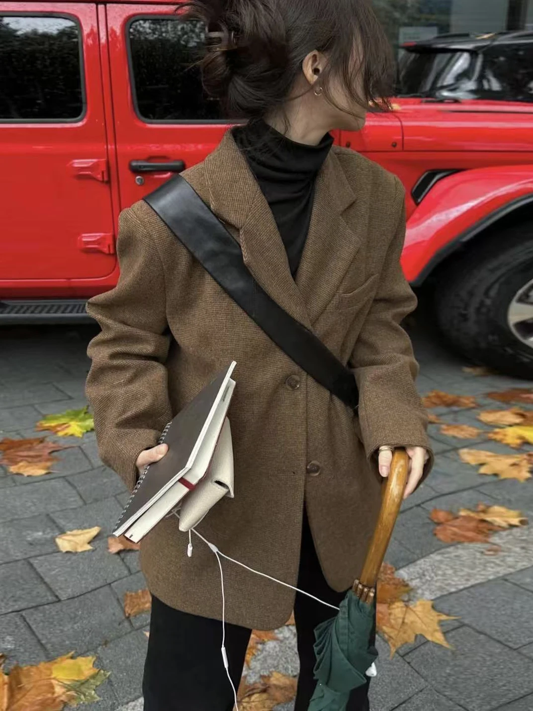 

Chic Autumn Winter Women's Suit Jaet Warmth Displang White Maple Brown High Quali Faionable Commute Polyester Fiber