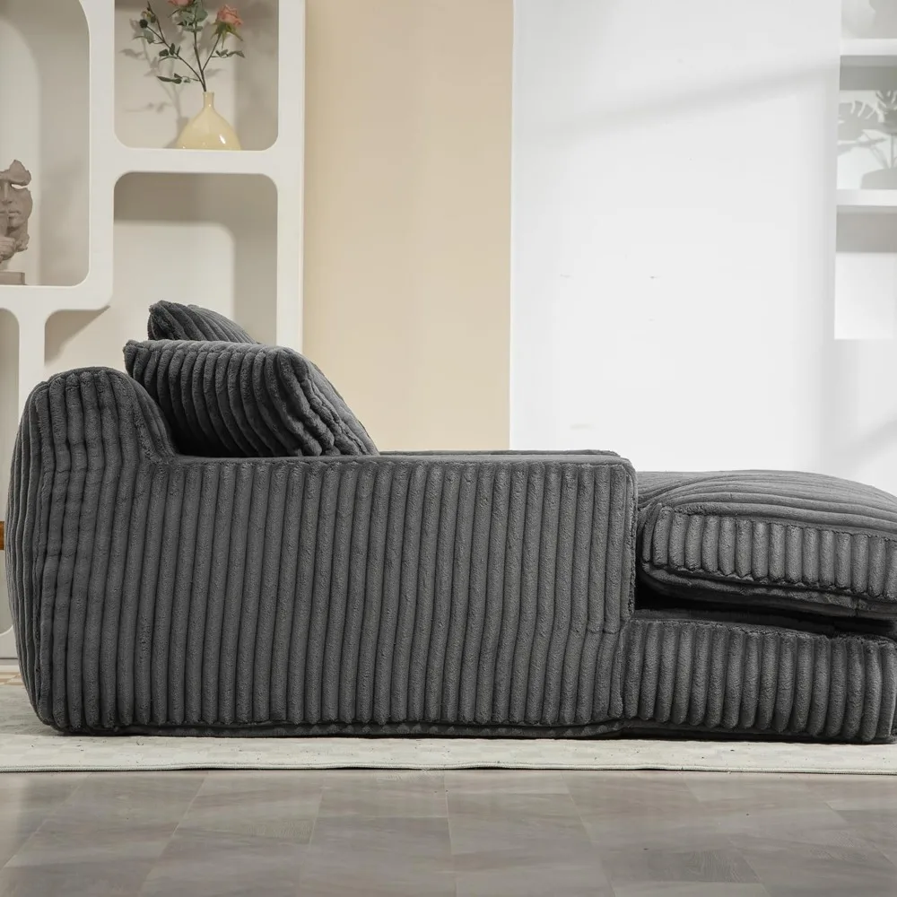 Chaise longue d'intérieur en velours côtelé avec coussins, canapé rembourré, chaise de couchage confortable avec siège profond, 75 po