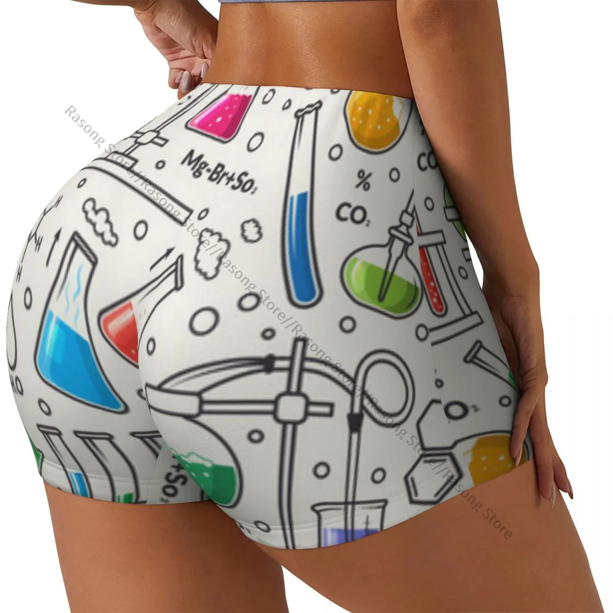 여성용 스판덱스 요가 반바지 과학 패턴 운동 부티 반바지