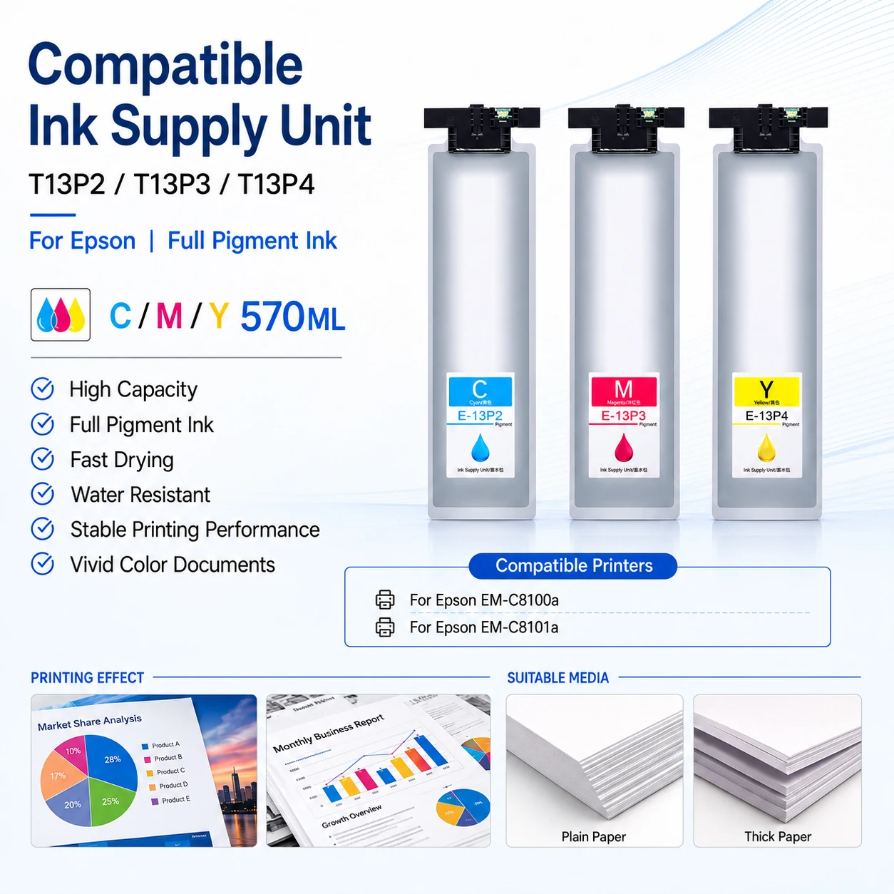 T13P2 T13P3 T13P4 T13P1 High Capacity Pigment Ink Cartridge With Chip For Epson EM-C8100a EM-C8101a Office Printing