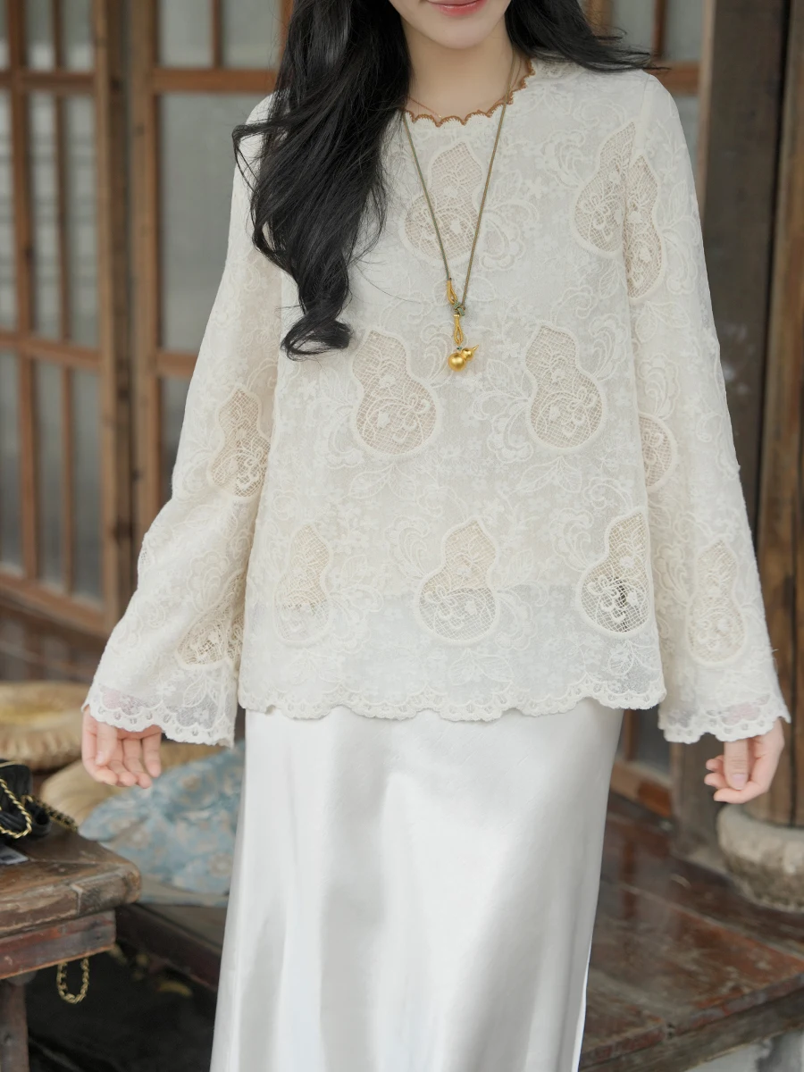 

Новая китайская модная тенденция: шелковый топ для ношения под одеждой, новый стиль, длинный рукав, круглый вырез, хлопковая марля