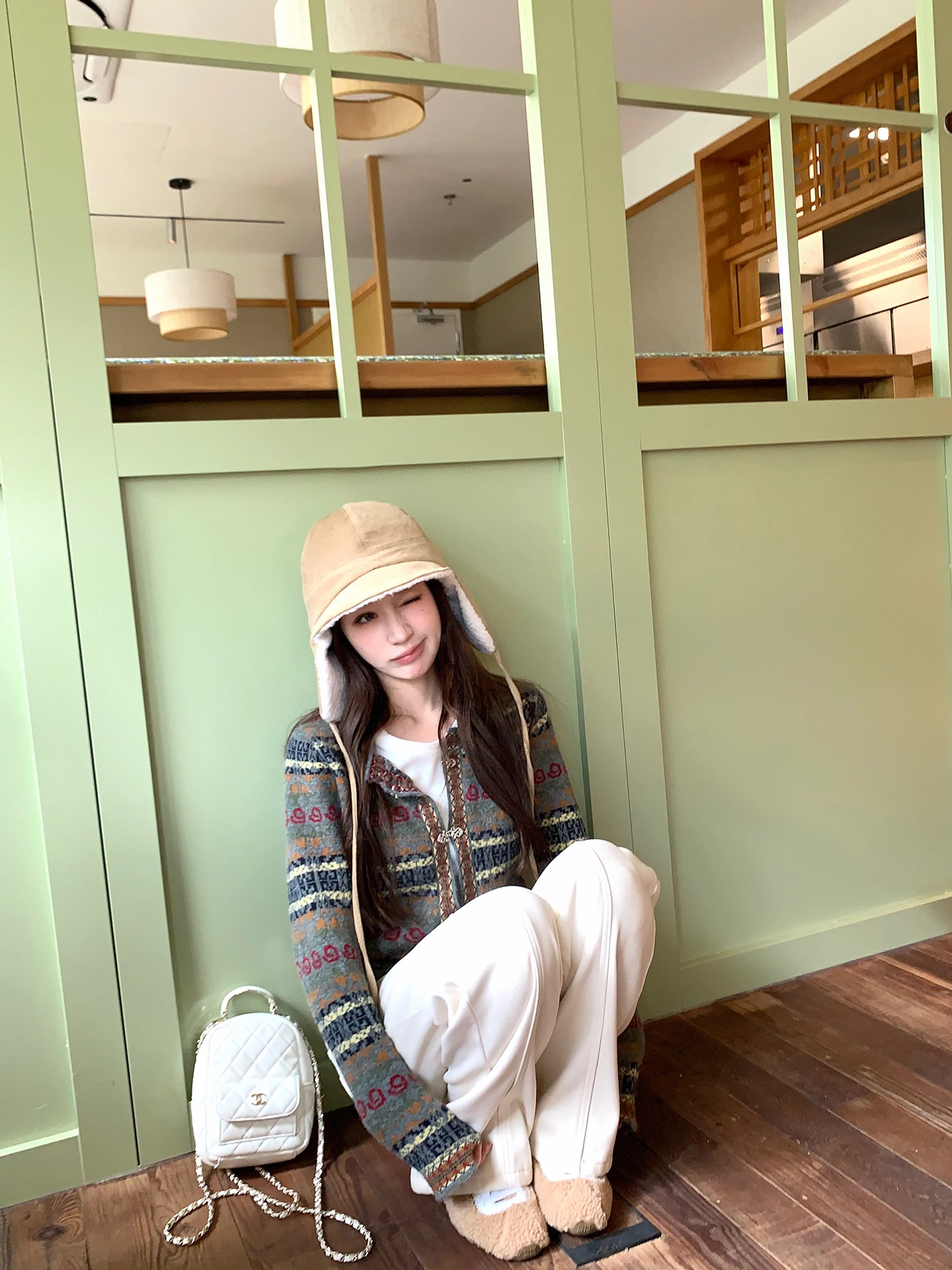 

YANUOYU round Ne Knitted Sweater Jaet Women's Korean Sle Vintage Floral Pattern Long Sve ort Length Button up