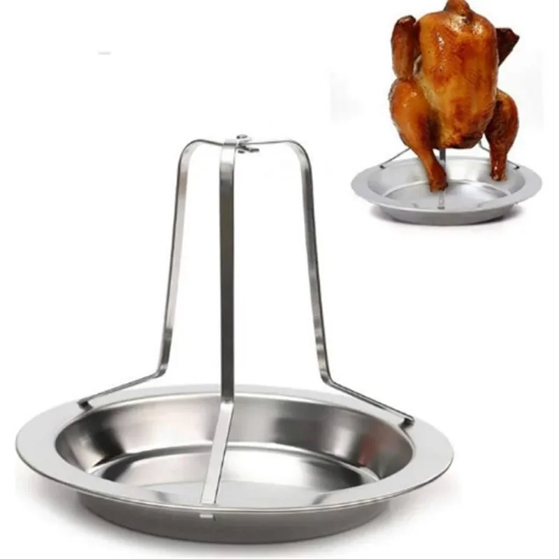 1PC Carbon Steel Grill Rack with Bowl for Beer Can Chicken And Turkey Stand Tray Kitchen Dining Accessories
