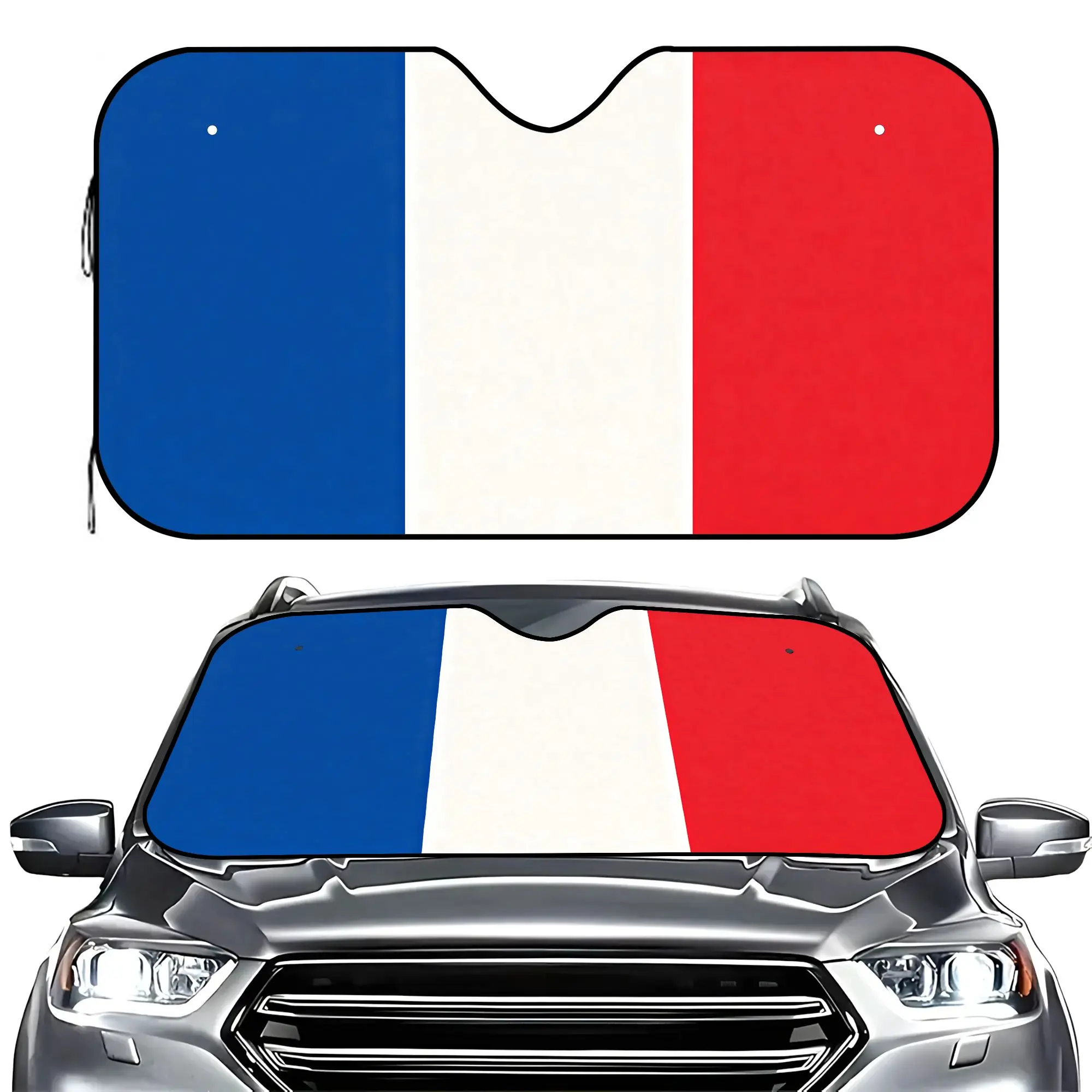 France Flag Car Windshield Sun Shade, Foldable UV Ray Reflector Heat Shield to Keep Vehicle Cool, Aluminum Foil Sunshade