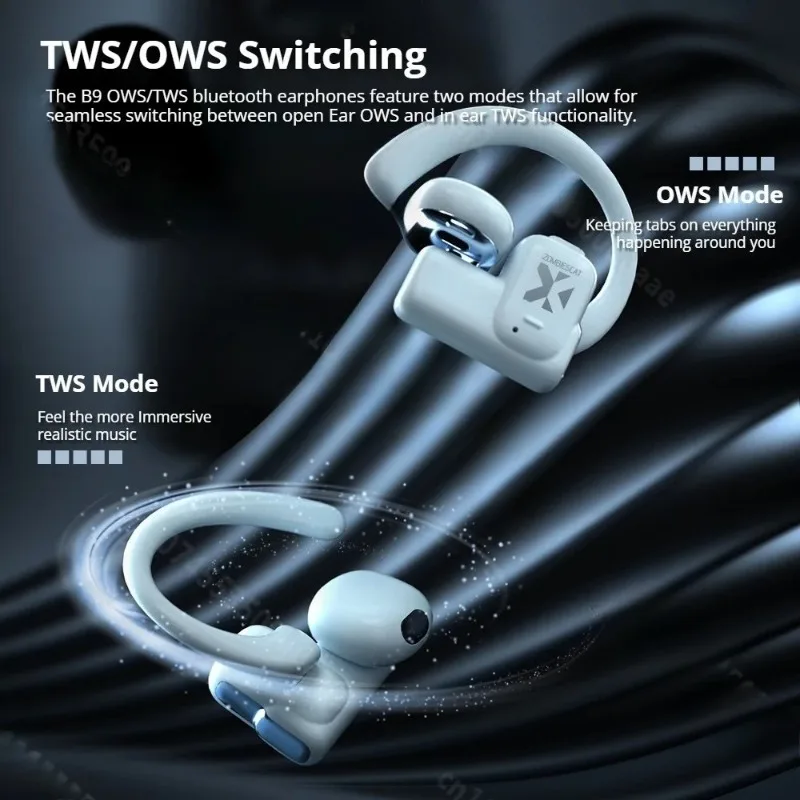 Zombiescat B9 OWS TWS سماعات لاسلكية بلوتوث 5.4 سماعات أذن مع ميكروفون ستيريو HD دعوة سماعة مفتوحة الأذن/في الأذن مزدوجة وظيفية