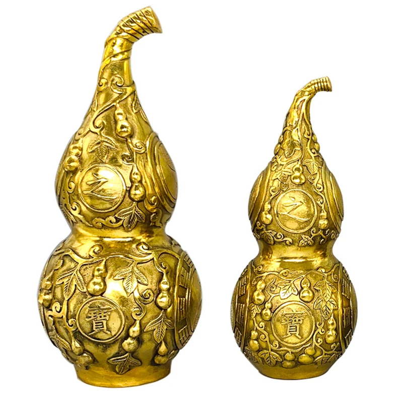 

7 Sizes Retro Feng Shui Copper Gossip Gourd Handmade Gifts Good Luck And Blessing Home Decorative