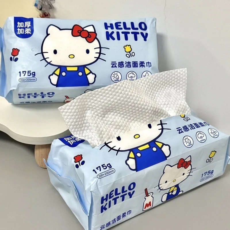 

Hot Sale Hello Kitty Blue Face Towel Hanging Cotton Soft Type Disposable Cleansing Pearl Wet Dual-use Face Towel 20x20cm