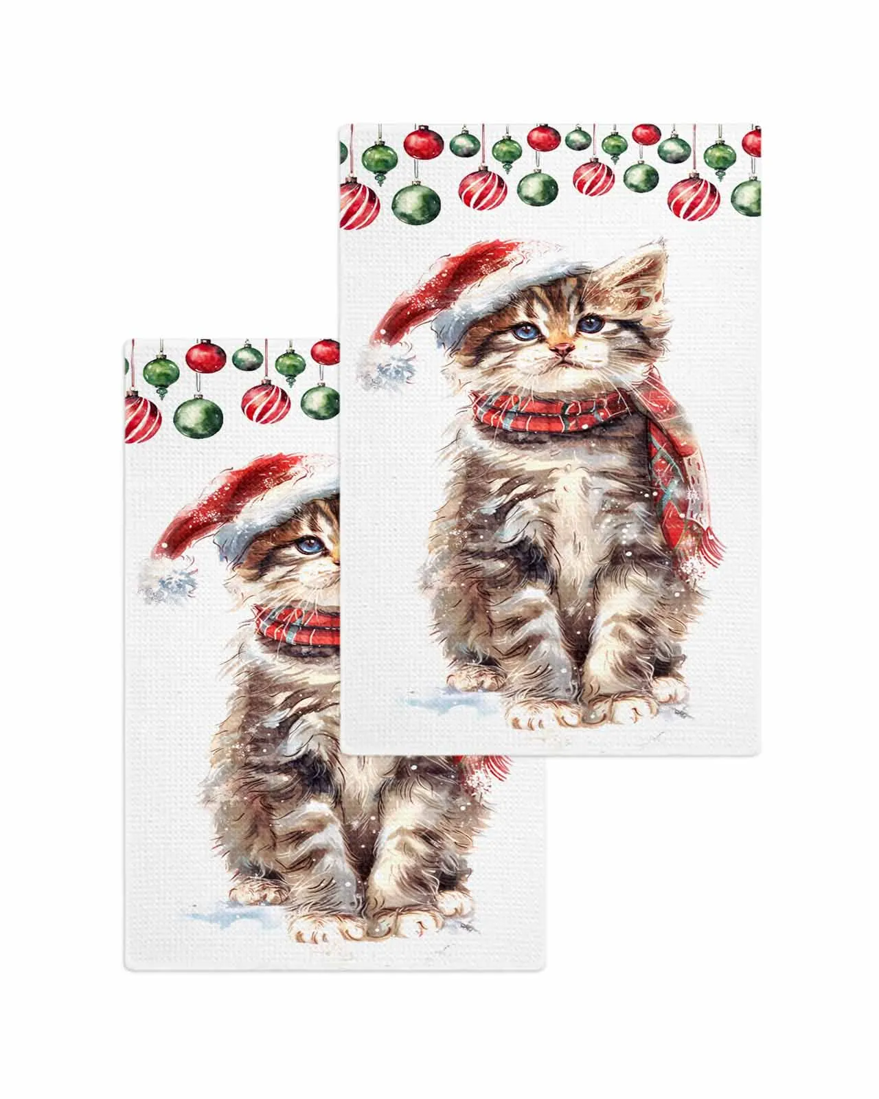 Cat Christmas Hat 30*30cm Waffle Microfiber Kitchen Towel Soft Cleaning Cloth Scouring Pad Wiping Rag