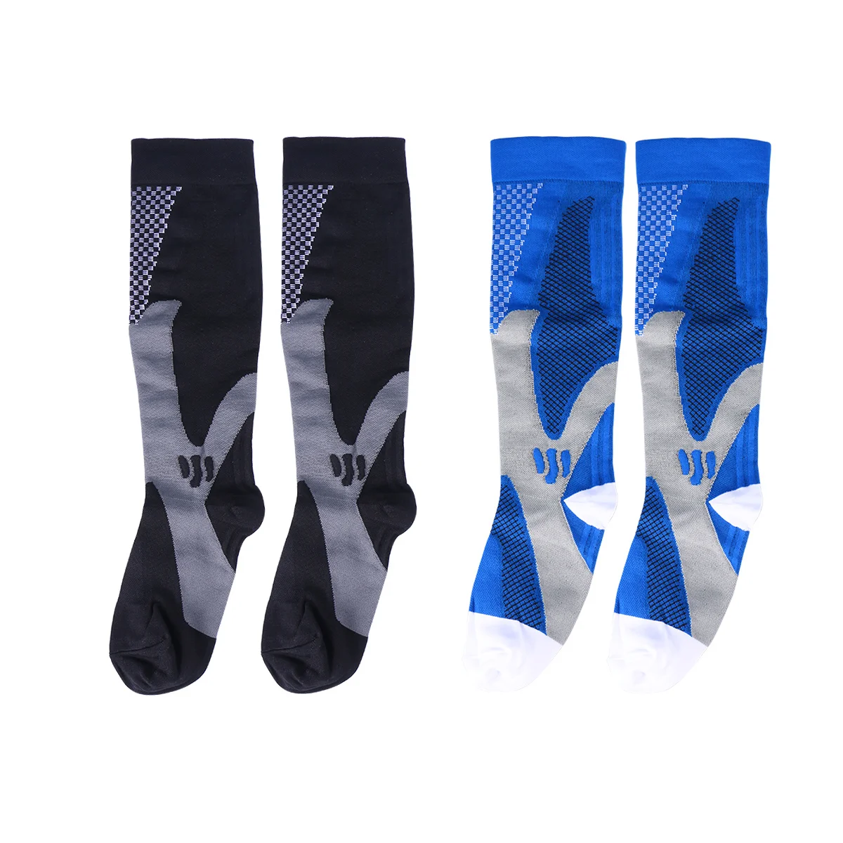 2Pairs جوارب ضغط الركبة عالية النايلون مطاطا الرياضة الجري الجوارب للرجال النساء تخفيف التعب تقليل التورم عدم الانزلاق