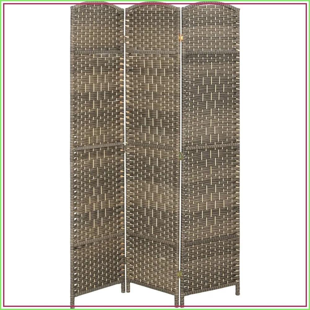 3 Panel Room Divider 6 Ft Privacy Screen Hand-Woven Dark Rustic Oak
