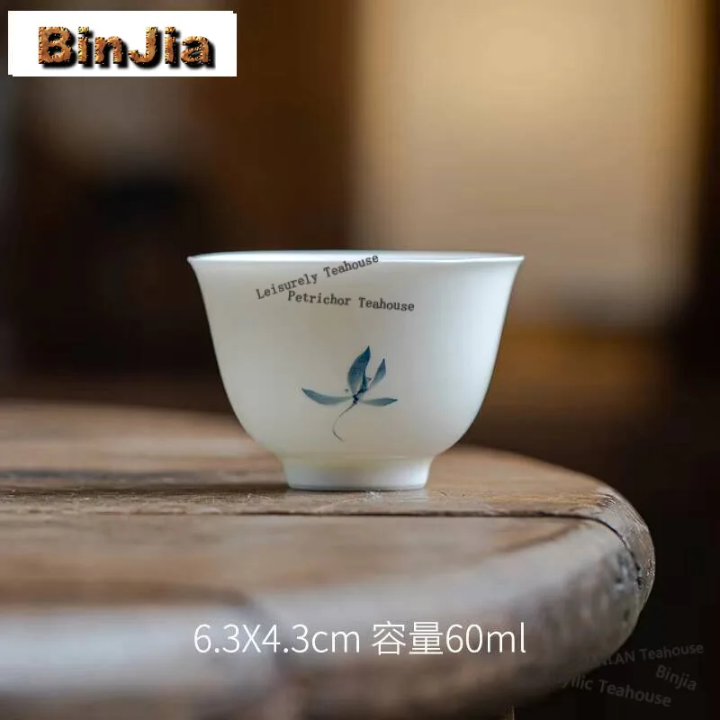2pc/set Reverse White Handmade Teacup Hand-painted Orchid Master Cup Luxury Tea Bowl Fragrance Cup Chinese Tea Set Craft 60ml