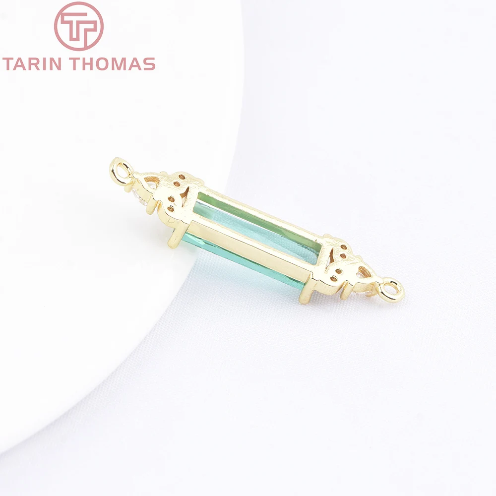 (9903) 6PCS 7x32MM 18K Gold Farbe Messing mit Zirkon Rechteckige Doppel Loch Anhänger Hohe Qualität DIY Schmuck Machen Erkenntnisse – Detail 12