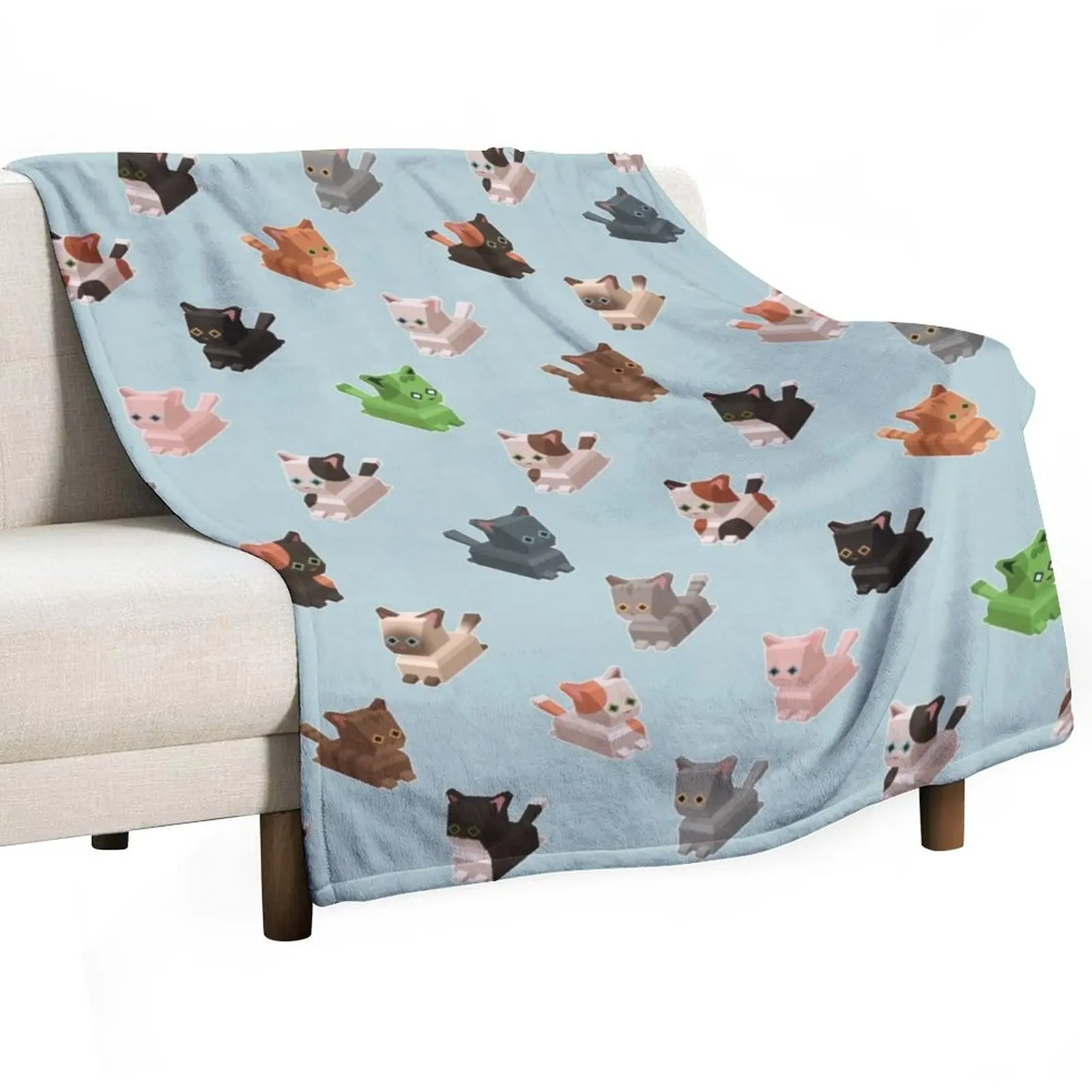 Low Poly Cat Tile Throw Blanket Soft Thermals For Travel Travel Soft Plaid Blankets