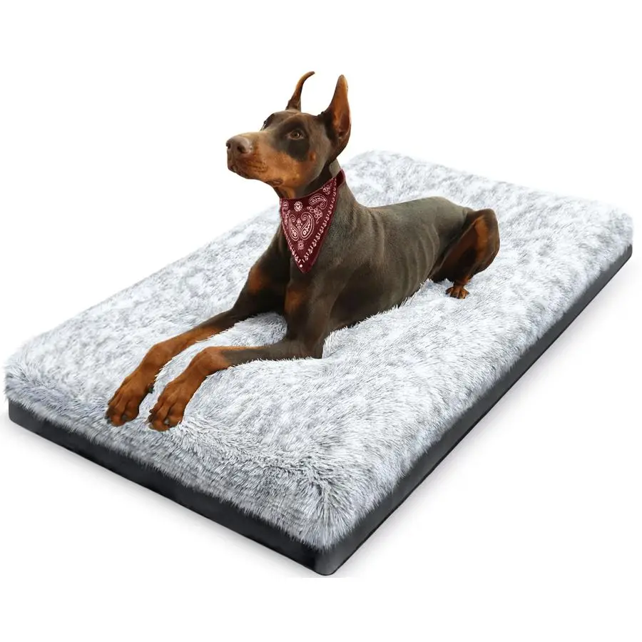 

Премиум-класс: Моющаяся ортопедическая лежанка для собак, очень большой размер (41 дюйм), коврик для клетки с нескользящим основанием, плюшевая поддержка для питомцев весом до 90 фунтов, серый цвет
