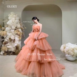 OLOEY Elegant Fairy Blush Pink Prom Dress Korea Wedding Photography Evening Dress Organza Sweetheart Floor Length Garden Style