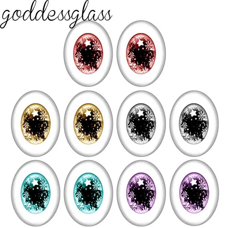 

5pairs Cartoon Doll crystal Eye Snowflake pupils Winter 10x14mm/13x18mm Oval photo glass cabochon demo flat back Making findings