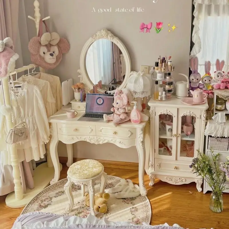 

Corner Stool Makeup Vanity Mirror Femme Small Nightstands Dressing Table Drawer Adult Muebles De Dormitorio Bedrooms Furniture