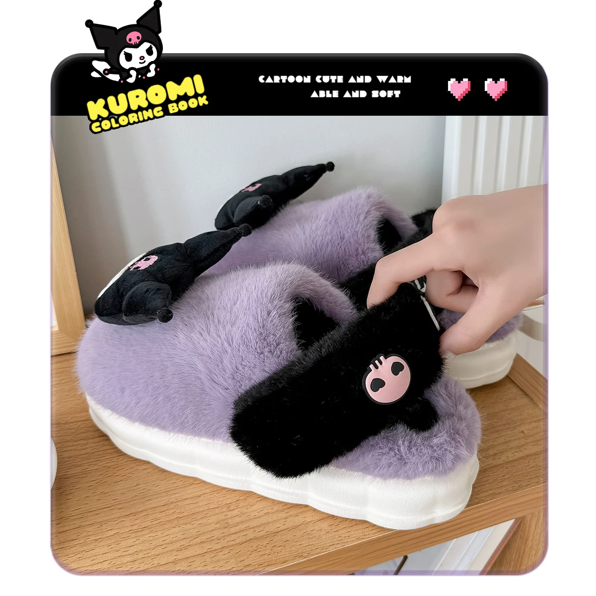 2024 Winter New Kuromi Cotton Slippers For Women, Cute Cartoon Warm Postpartum Shoes For Indoor Use, Warm Gift For Girlfriend