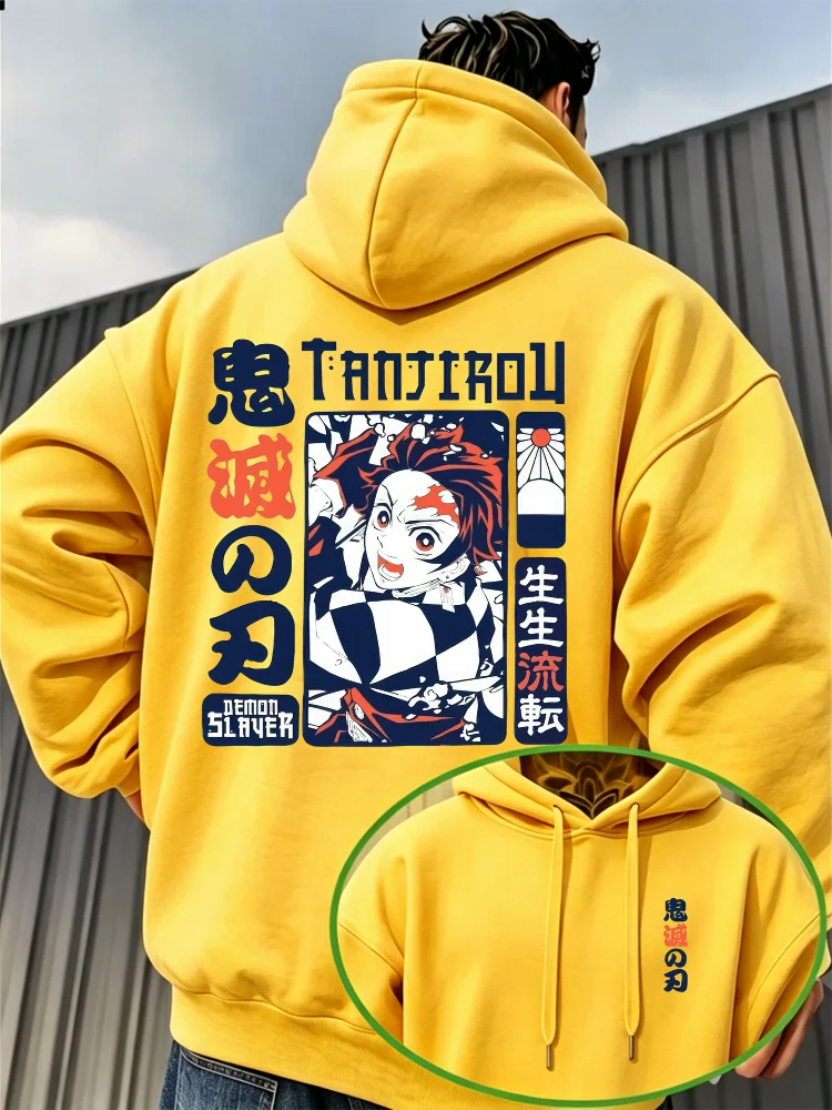 Anime Demon Slayer Tanjiro Kamado Vorder- und Rückseitendruck Hoodie Kinder Pullover Kapuzenpullover Herbst Streetwear Kinderoberteile – Detail 5