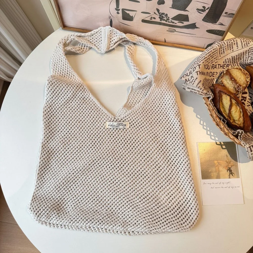 

Simple Shoulder Bag Knitted Bag Bohemian Large Capacity Weave Bag Handbag Hollowed Out Beach Bag Shopping