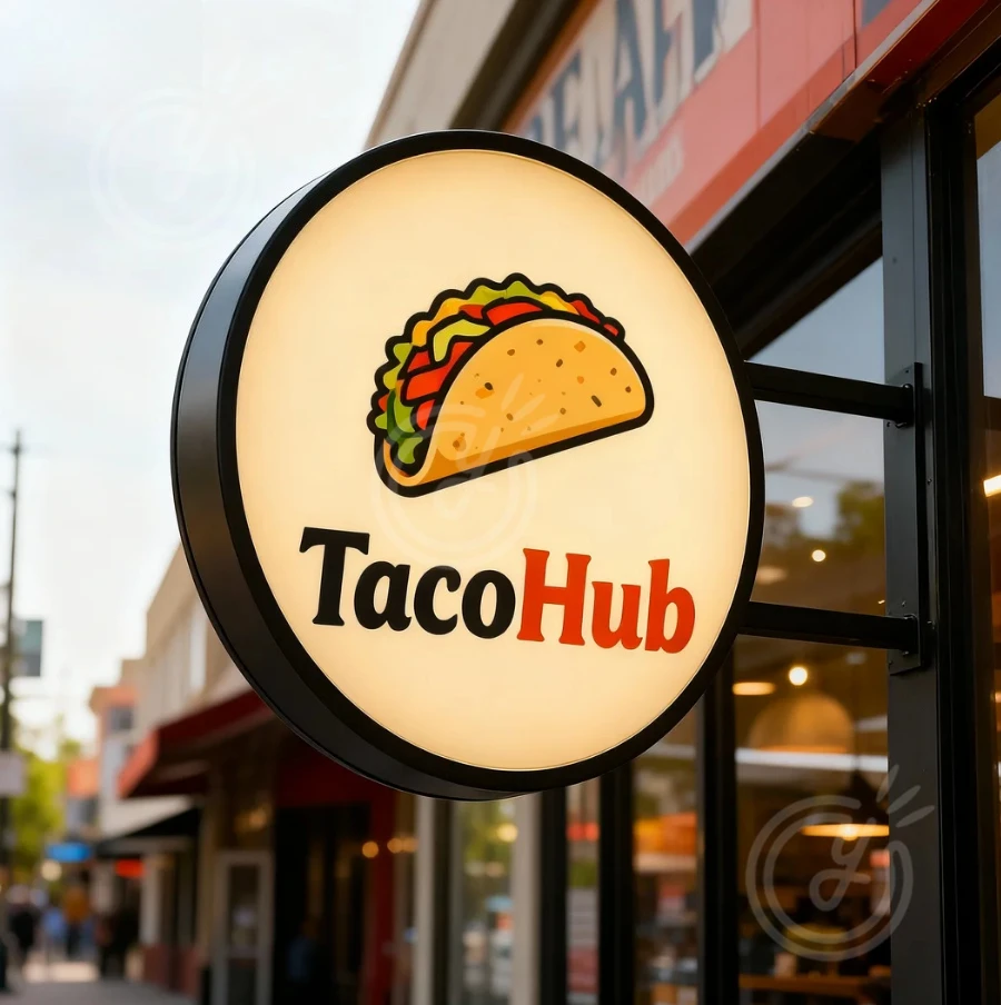 صندوق لافتات خارجي مزدوج الجوانب متجر الضوء الأمامي ديكور خارجي شفرة دائرية مضيئة إعلان دائري Led نيون