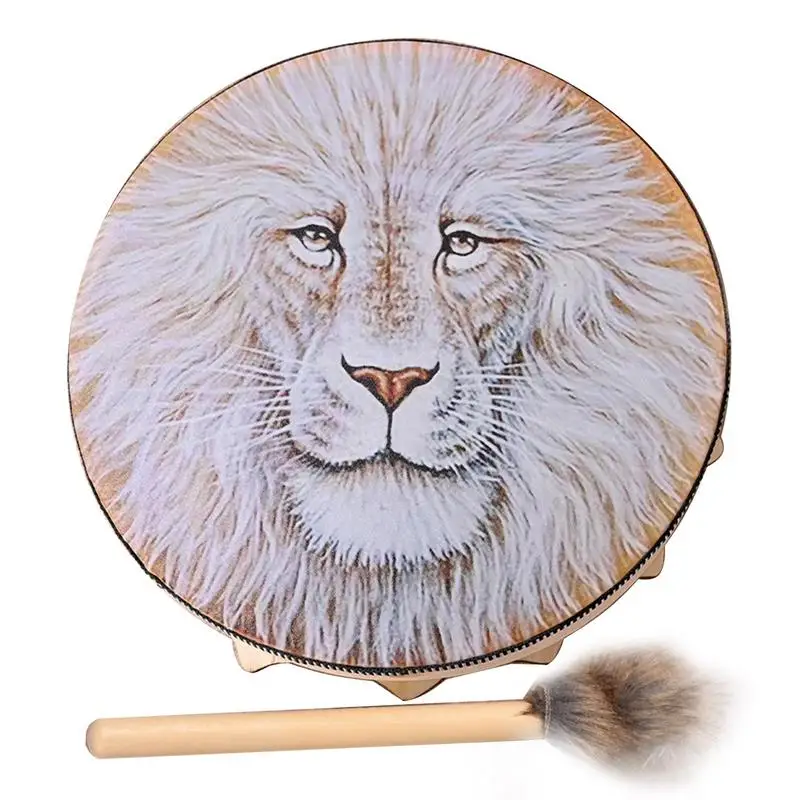 Shamanic Hand Drum Lion Totem Frame Drum With Mallet Siberian Drum Spiritual Instrument With Exquisite Look For Meditation Yoga