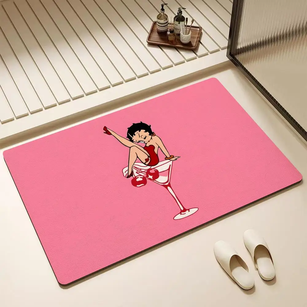 B-Betty Boop CUTE Floor Mat Diatomite Bath Mat – Highly Absorbent, Non-Slip, Quick-Drying Bathroom Rug