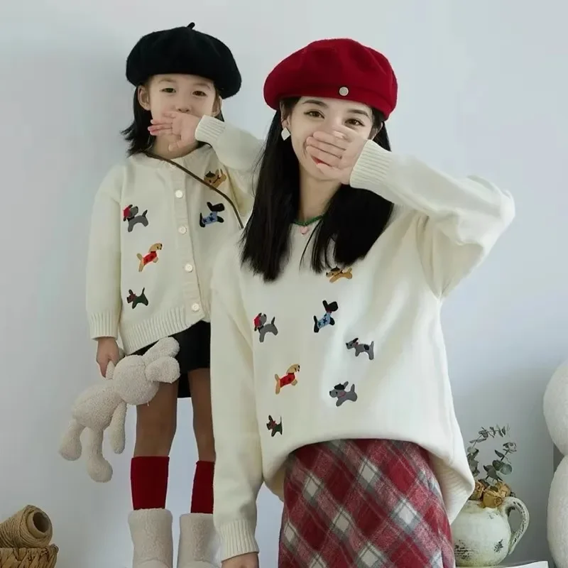 Ropa de punto a juego para mamá y bebé, suéter de invierno y otoño para madre e hija, Tops de punto para mujer, cárdigan para niño y niña, abrigo