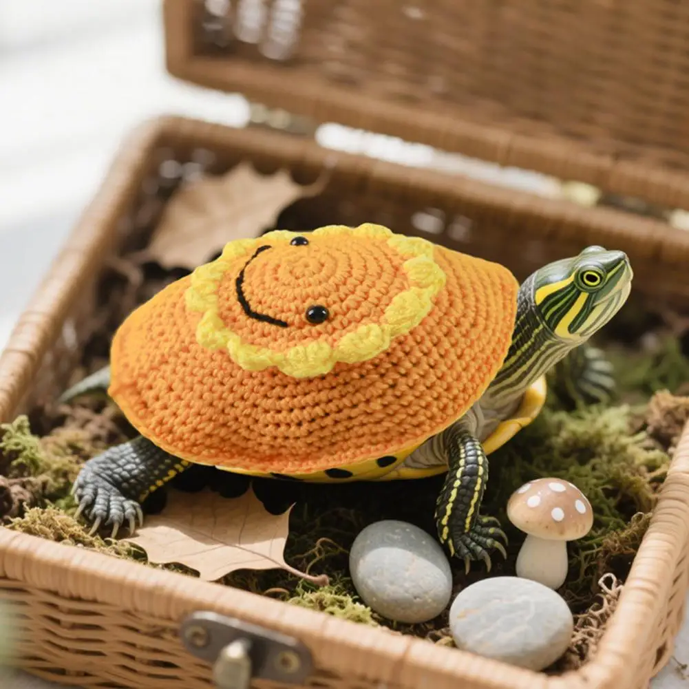Elastic Turtle Outfit Handmade Knitted Sunflower Sweater for Turtle Warm Winter Outfit with Adjustable Strap for Cosplay