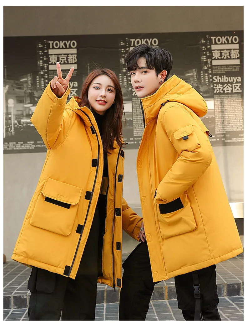 Men Mid Length Workwear Down Parkas Men Couple Fashion Down Parkas Men White Duck Down Casual Warm Winter New Stylish Parkas