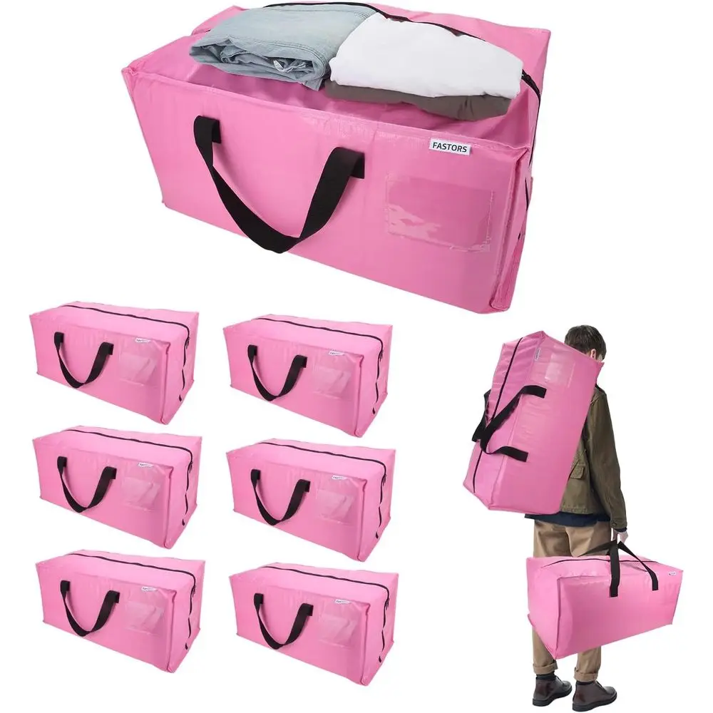 

Розовые сверхпрочные сумки для хранения из 6 упаковок с застежками-молнией и ремнями, компактные альтернатива для переезда и путешествий в коробках