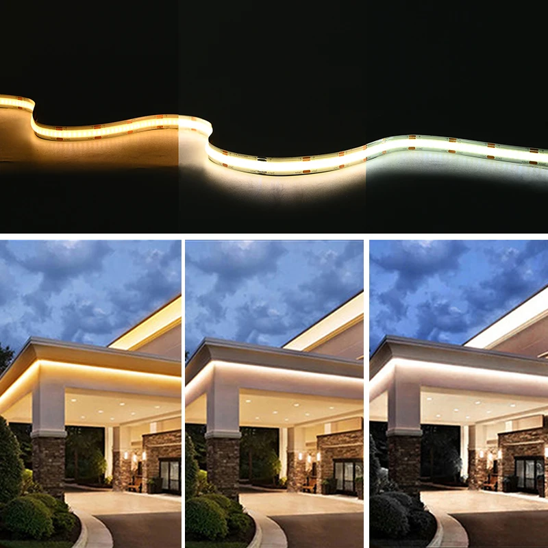 Imagem -03 - Cct Cob Dimmable Fob Led Strip Fita de Alta Densidade Iluminação Fob Flexível dc 12v 24v mm mm 10 mm 608 Leds m 2700k a 6500k