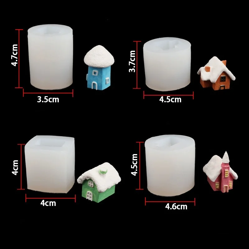 DIY Fondant Chocolate Cake Decor Mould 4Styles 3D House Silicone Mold Set Resin Plaster Aromatherapy Candle Craft Baking Tool 6