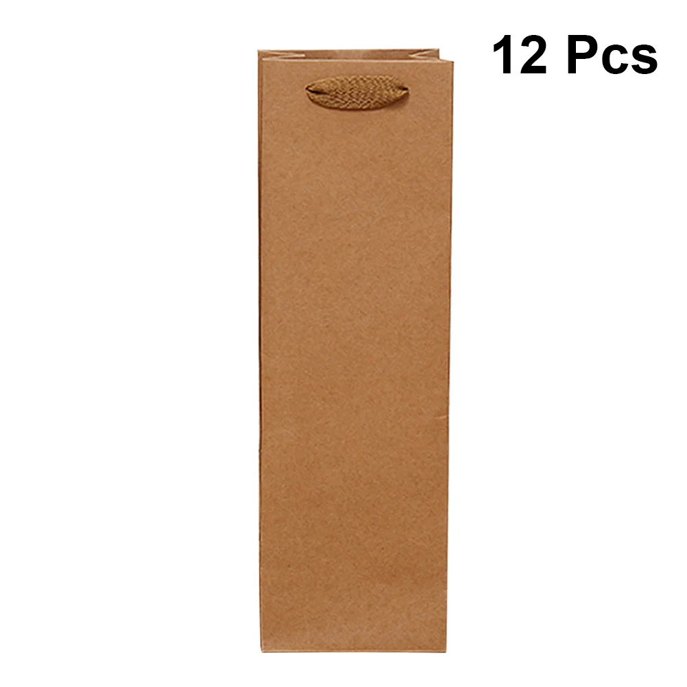 

12 Pcs Kraft Paper Bag Red Travel Tote Bags Packing Drinks Shopping Beverages
