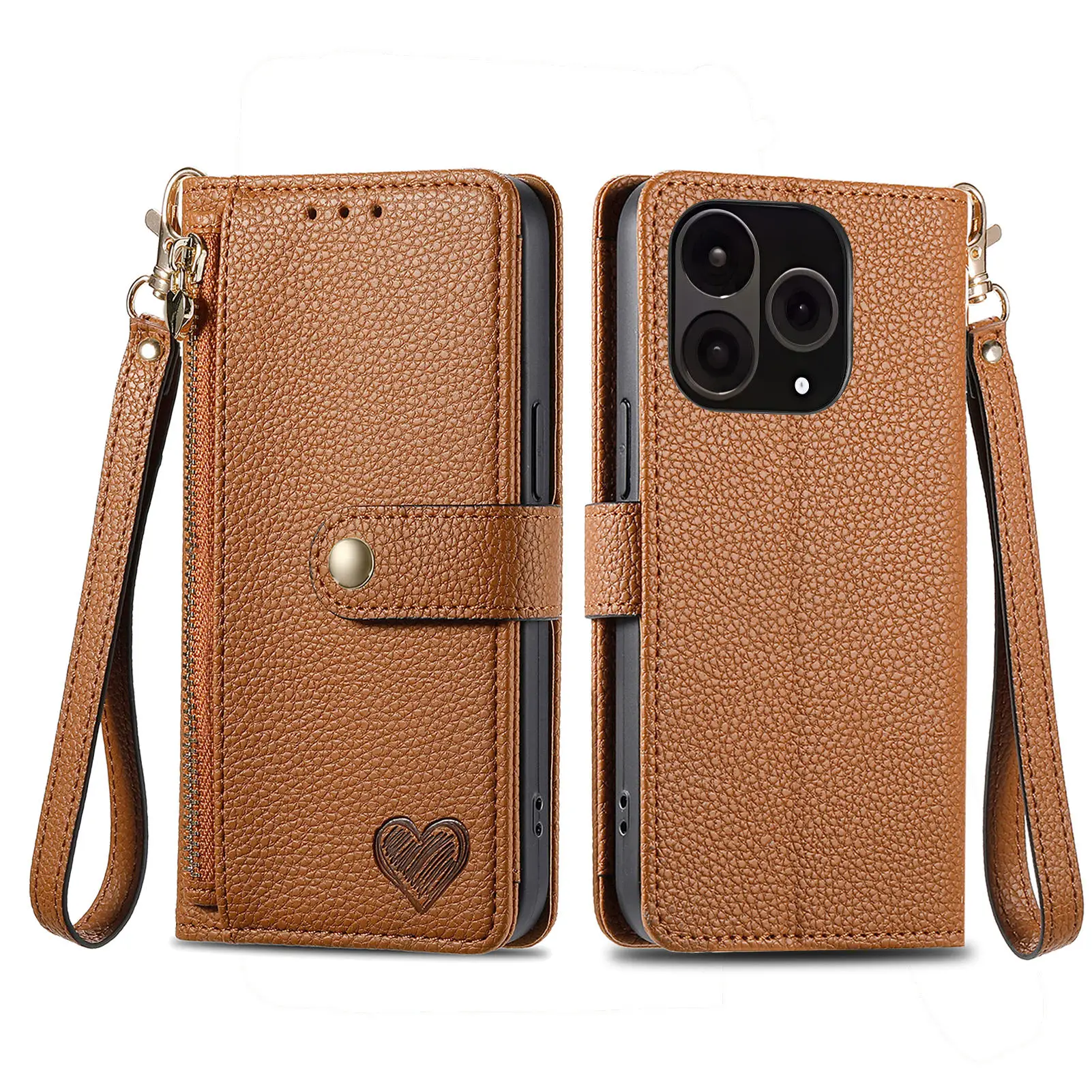 For OnePlus 15 oneplus15 5G Case Luxury Leather Zipper RFID Wallet Card Slot Wrist Strap Shockproof Hard Back Cover Accessories