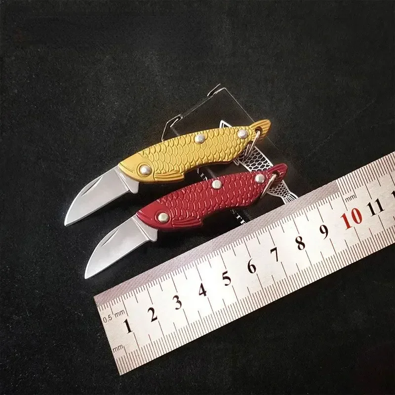 All Stainless Steel Fish Shaped Mini Folding Blade Knife Outdoor Portable Keychain Pocket Knife Survival Hand Tools for Camping