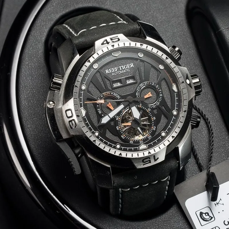 Men's Automatic Mechanical Watch Stainless Steel Case 10ATM Waterproof Moon Phase Display Luminous 51.3mm Diameter Wristwatch