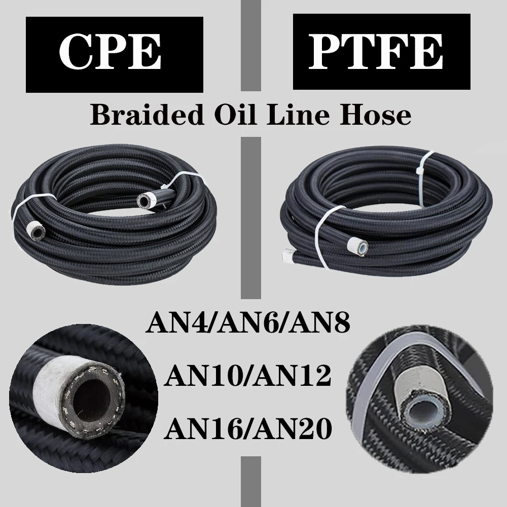 

1M~10M,AN4 ~ AN20 Universal Fuel Hose Oil Gas Cooler Hose Line Pipe Tube Nylon Stainless Steel Braided Inside CPE/PTFE