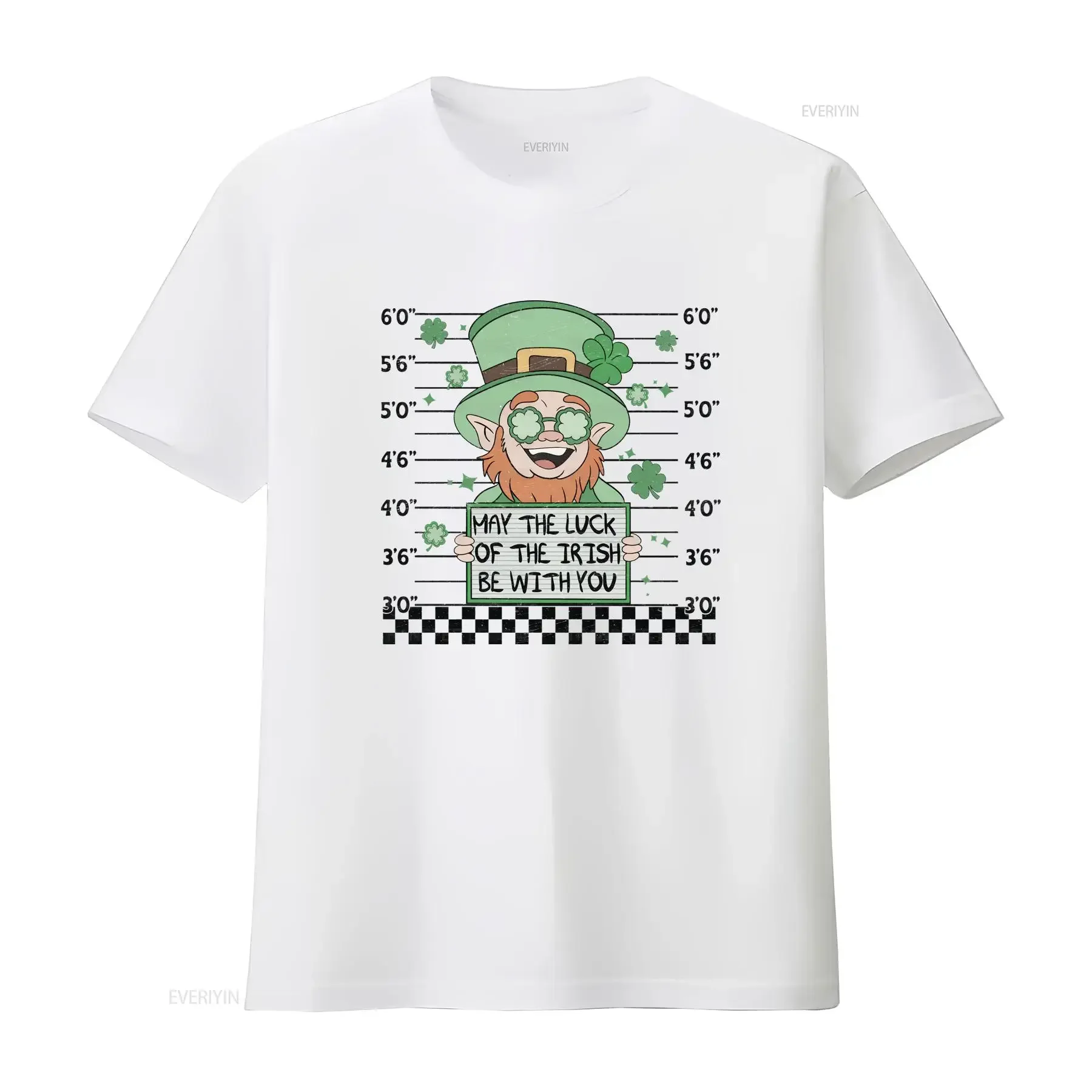May The Luck Of Irish Be With You T Shirt Patricks Day Leprechaun Mugshot Crewneck Four Leaf Clover Pullover Funny  vintage