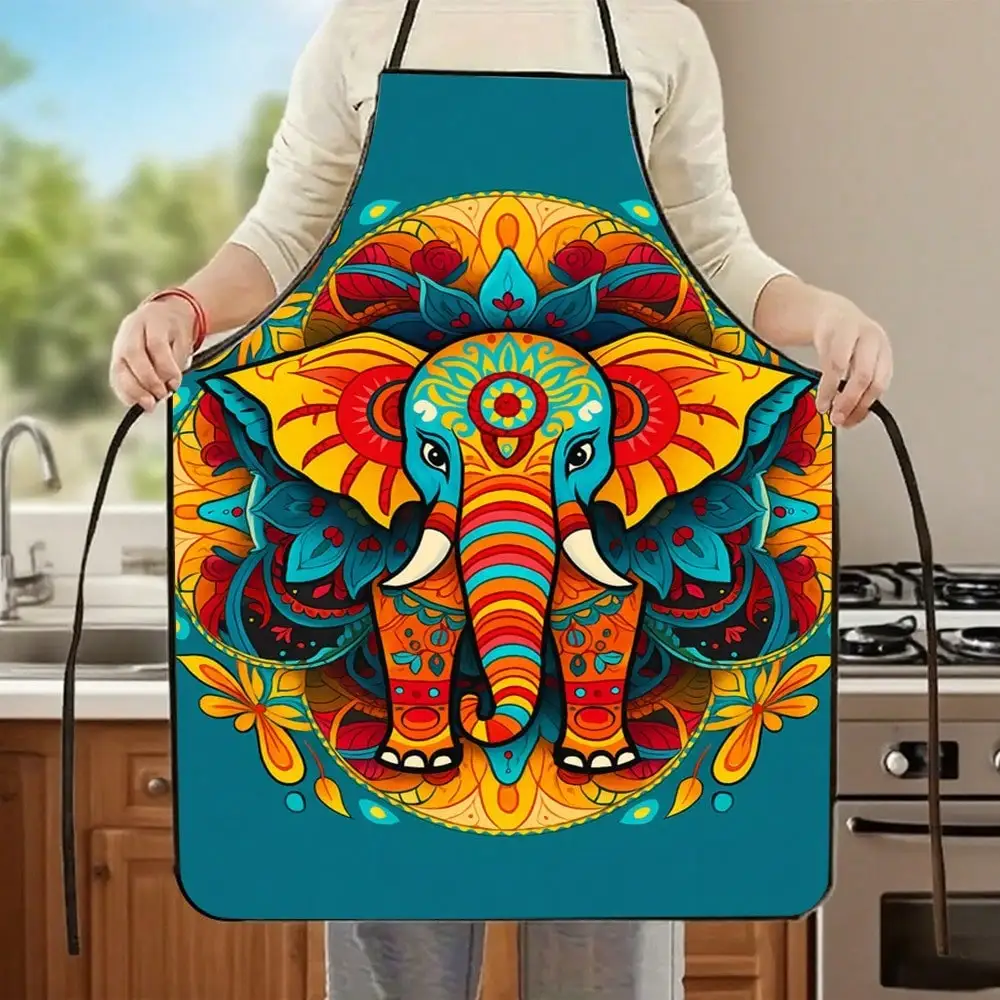 

Elephant Mandala Apron, Colorful Boho Print, Kitchen Cooking Bib, Artistic Chef Uniform, Unique Gift for Her, Home Decor