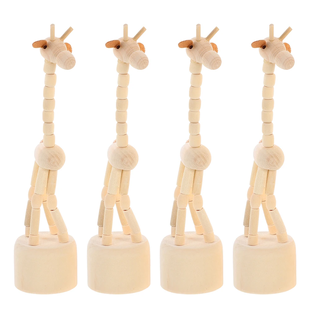 

4 Pcs Wooden Giraffe Mini Figurines Animal Giraffes Beige Ornament with Stand Statue Office
