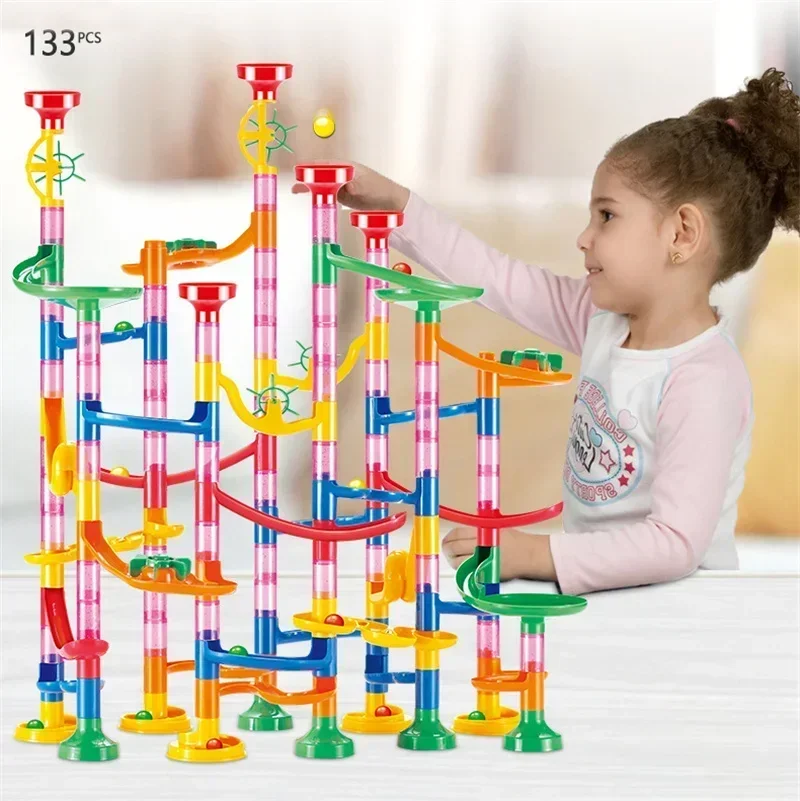 DIY Track Blocks Construction Marble Run Race Track Building Blocks 3D Maze Ball Roll Toy Children Christmas Gift