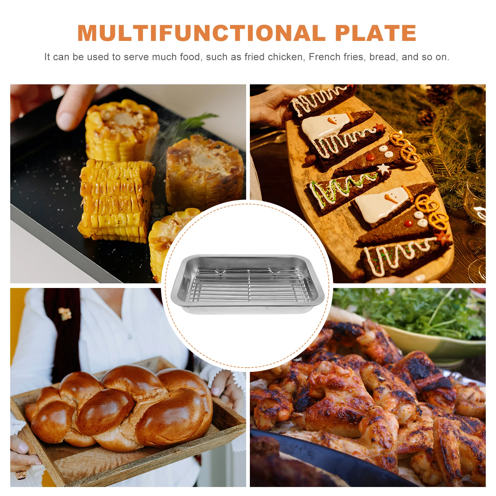 

Drain Rack Set Baking Sheet Pan Stainless Steel Oil Plate Cooking Tray Thickened Base Cooling Rack Kitchen Bar Tools
