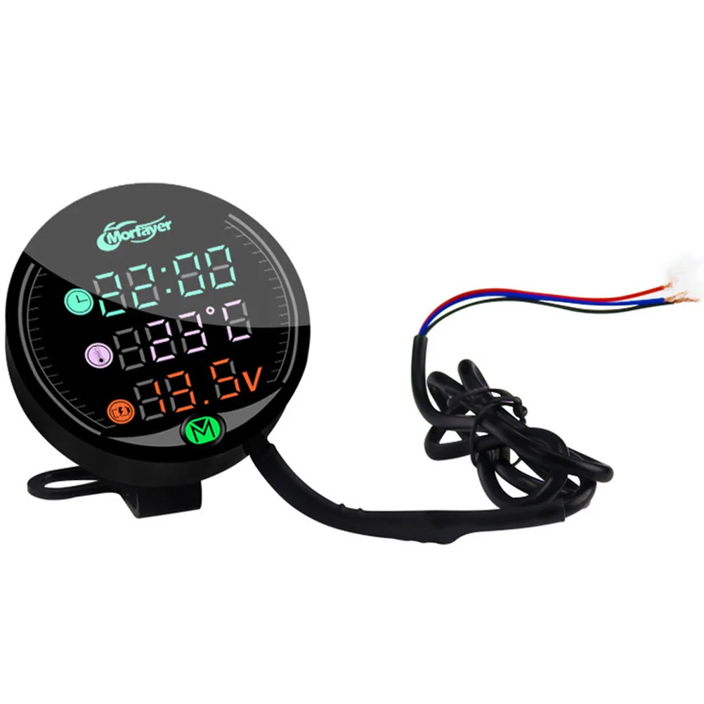 Clamp Meter Three-in-One Motorcycle Time Temperature Voltmeter Motorbike Accessory LED Black Abs Digital LCD Thermometer