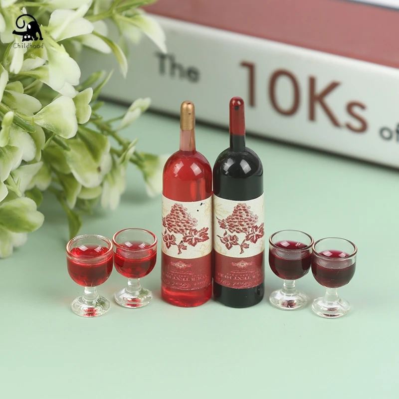 Botellas de vino en miniatura con taza, accesorios de cocina, modelo de bebidas de simulación, juguetes para Decoración de casa de muñecas, 1/12