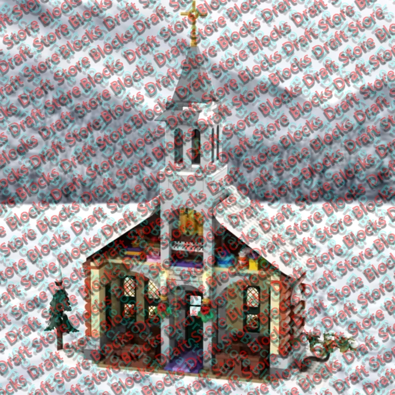 City Street View Model MOC Building Bricks Winter Alpine Log Chapel Modular Technology Gifts Holiday Assemble  Toys Suit  QWERT
