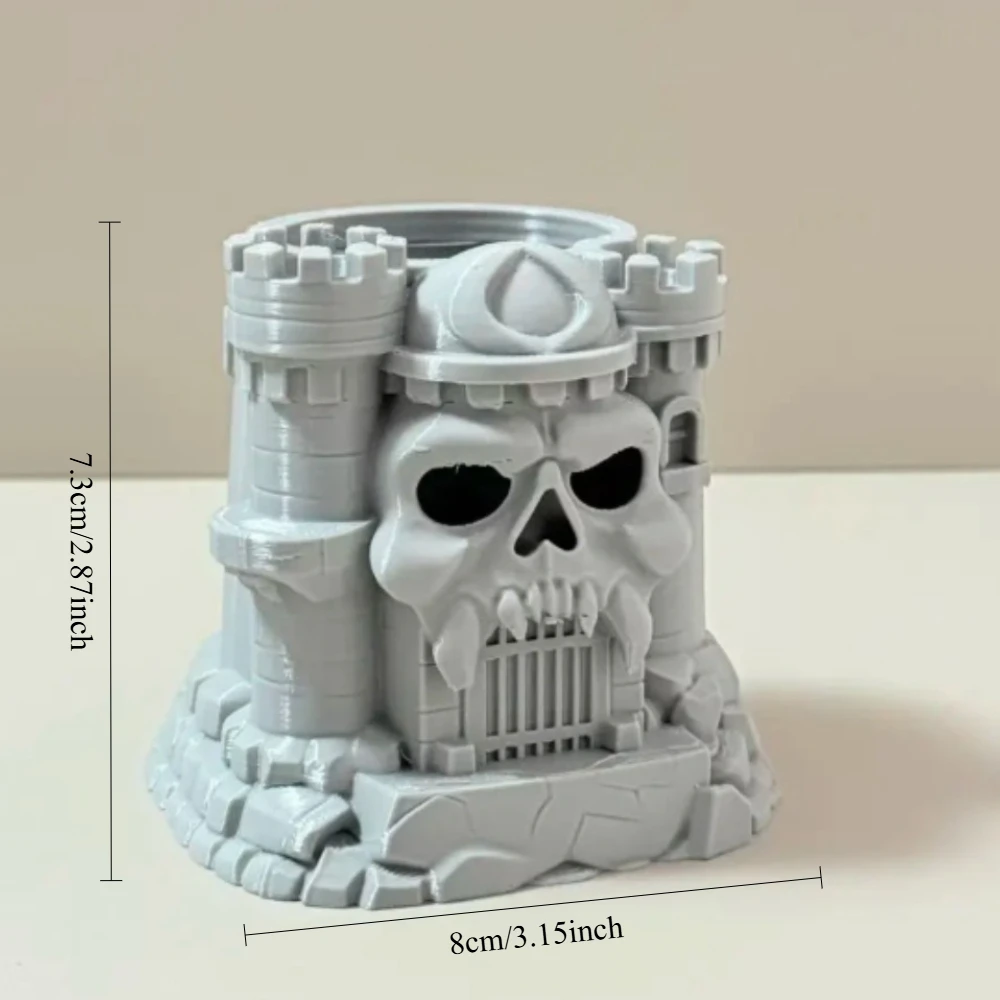 3D Printed Pen Holder Gothic Skull Gate Castle Turrets Tooth Iron Fence Grille for Desktop Stationery Organizer