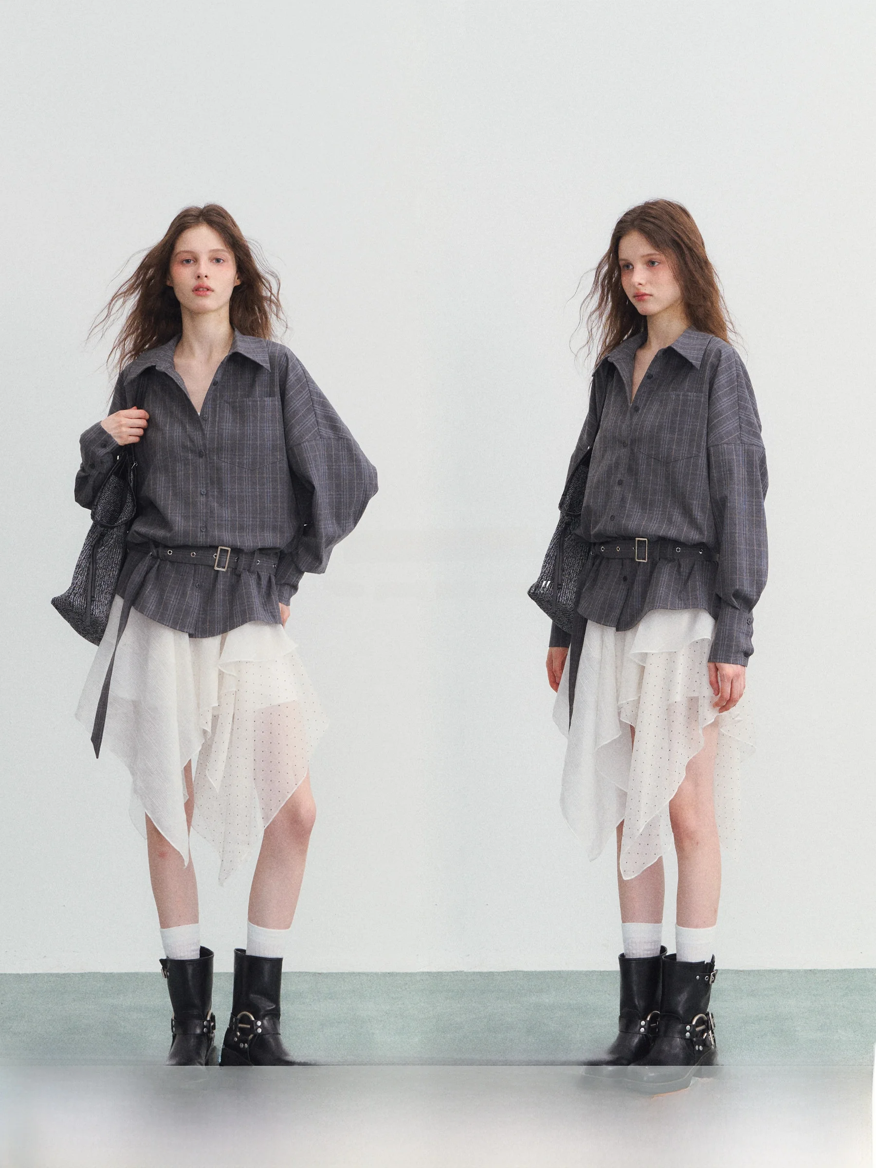 

SPEAR YOUTH Slim Fit Plaid irt Waist Cinched Versatile Long Sve Busin Casual Sle Women's Faion Autumn 2025