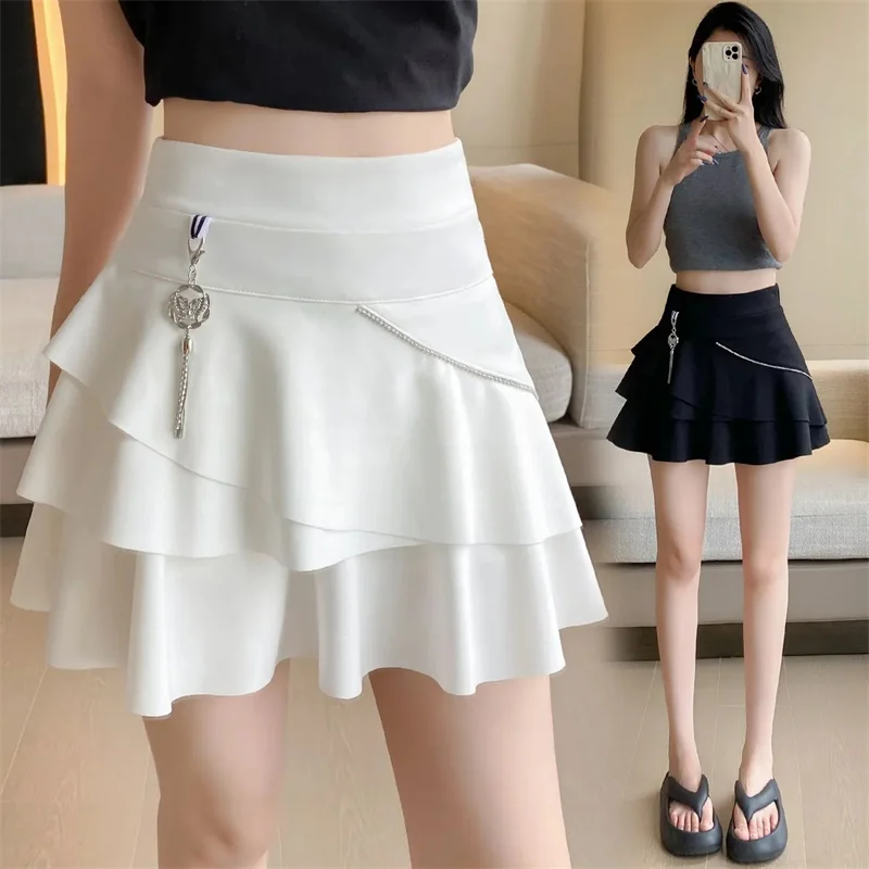 Half Llength Skirt Women Skirts New 2026 Spring Summer Korean Version Diamond Studded High Waisted Ruffle Edge Short Skirt