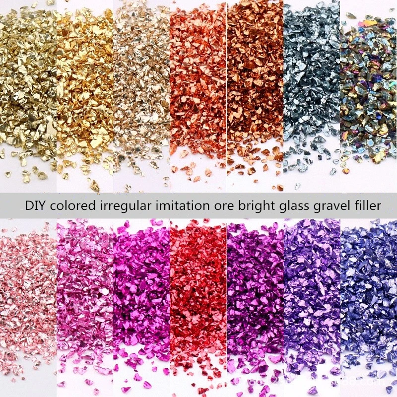 Irregular imitation ore colored glass gravel DIY Nail accessories decorative cases and bags photo frame filling material